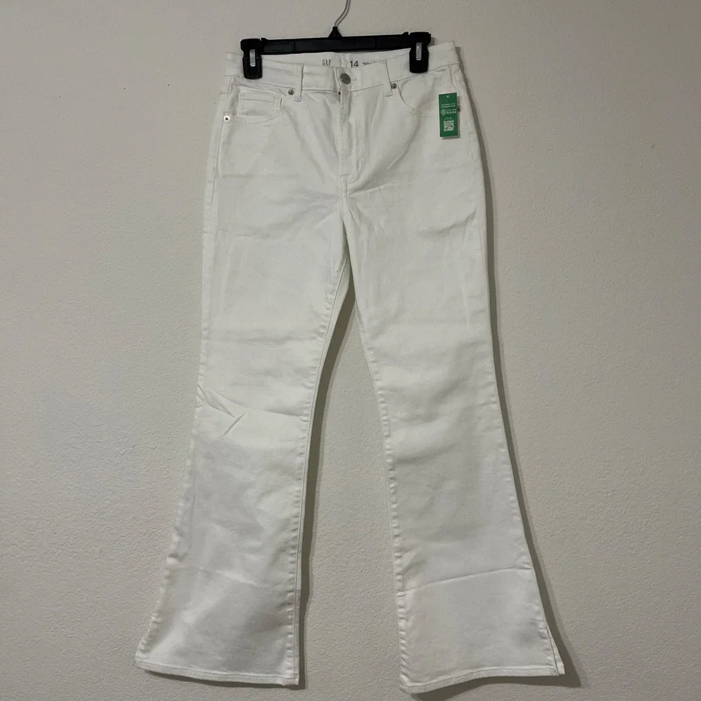 GAP‎ 70s Flare Jeans High Rise White Denim Stretch Size 14 Plus NWT Chic